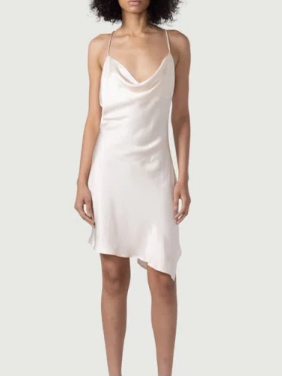 Asymmetrical Ivory Slip Dress With Cowl Neck